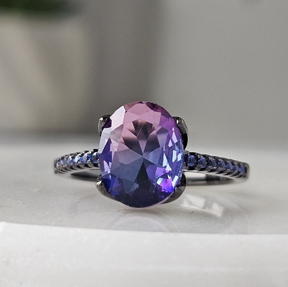 Pink & Purple Oval Gemstone Ring, real 925 Sterling Silver Charmed Aroma - Picture 4 of 7